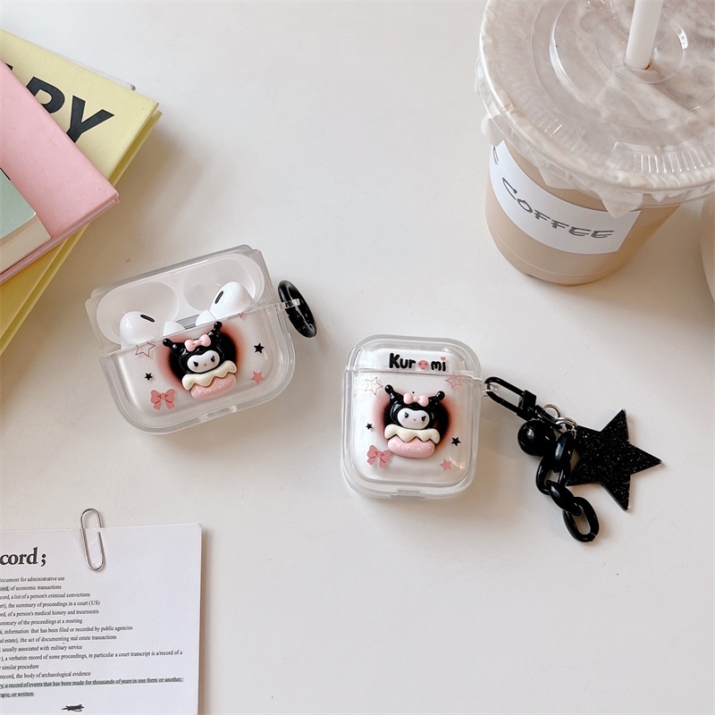 Vỏ Bảo Vệ Hộp Sạc Tai Nghe Bluetooth Không Dây Airpods1 / 2 3 Pro Pro2 Air Pods Pro 3 Hình Kuromi Có Vòng Đeo Tay Dễ Thương