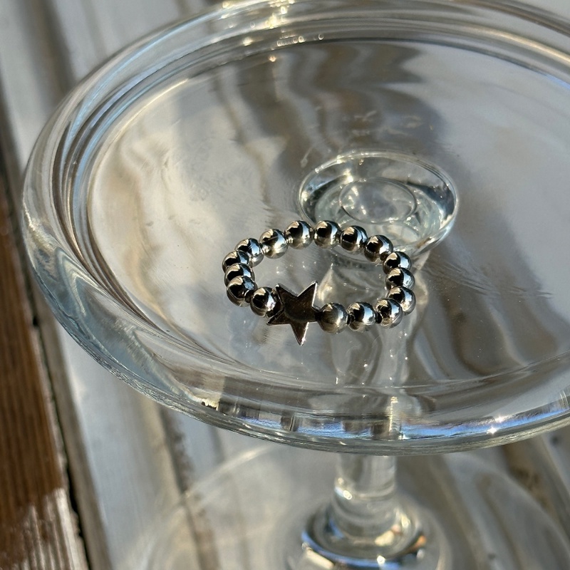 Nhẫn Tròn Hình Ngôi Sao Bằng Hợp Kim Màu Sắc Cổ Điển Phong Cách Hàn Quốc