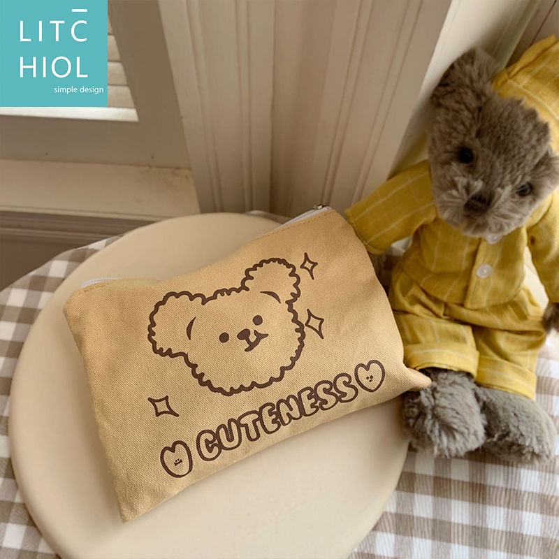 Ví Canvas Mini Hình Gấu Đựng Khăn Ăn Đa Năng Cho Nữ