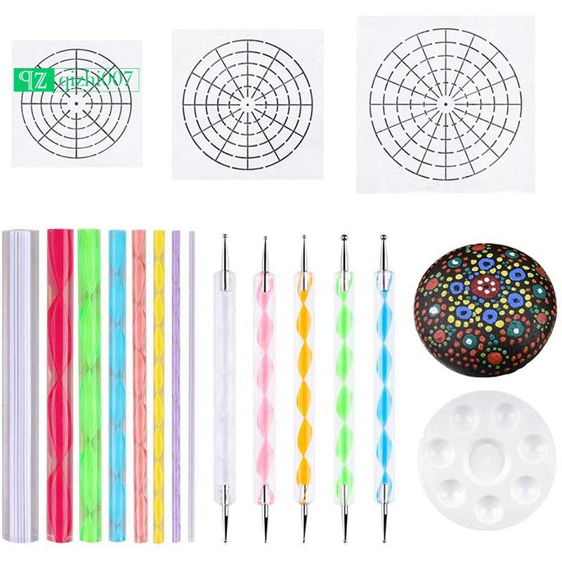Bộ 17 Dụng Cụ Khuôn Họa Tiết Mandala Gồm Bút Bi Và Khay Đựng Sơn
