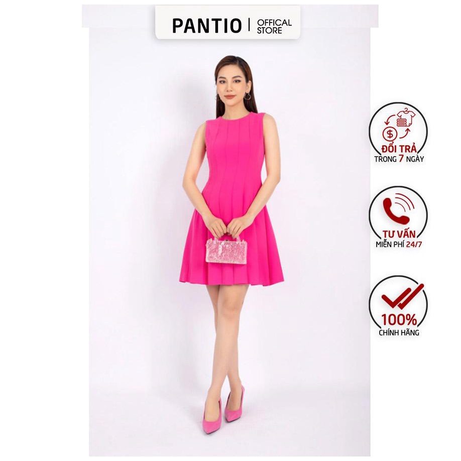 FDC93613 - Đầm công sở vải tuytsi dáng xòe chân xếp ly cổ tròn thân mí tạo kiểu (Sale 60%) - PANTIO