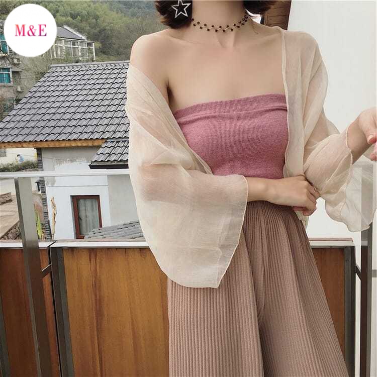 M &amp; E 2023 Áo Khoác Cardigan Chiffon Mỏng Dáng Rộng Ngắn Chống Nắng Phong Cách Mới Mùa Hè Cho Nữ TKXH