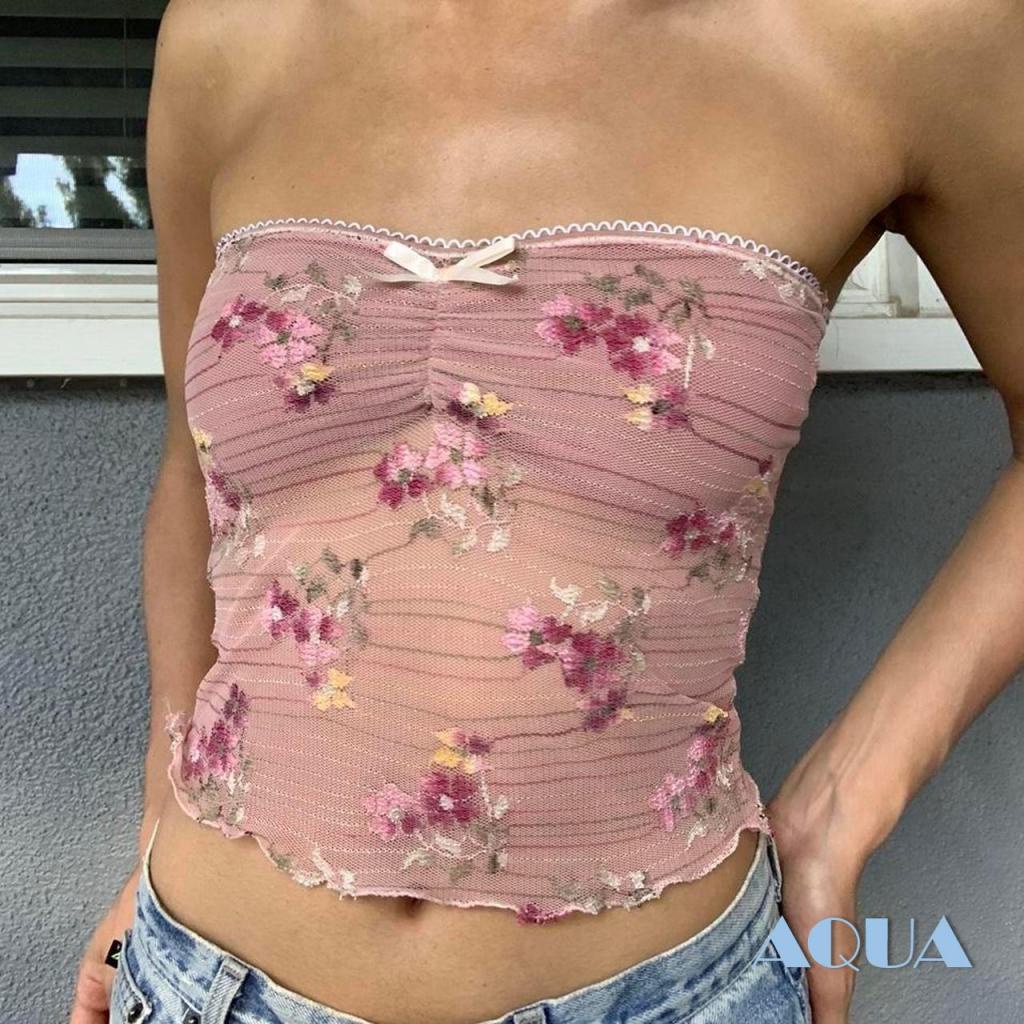 Áo Ống Lửng Hai Dây Thêu Hoa Gợi Cảm Cho Nữ