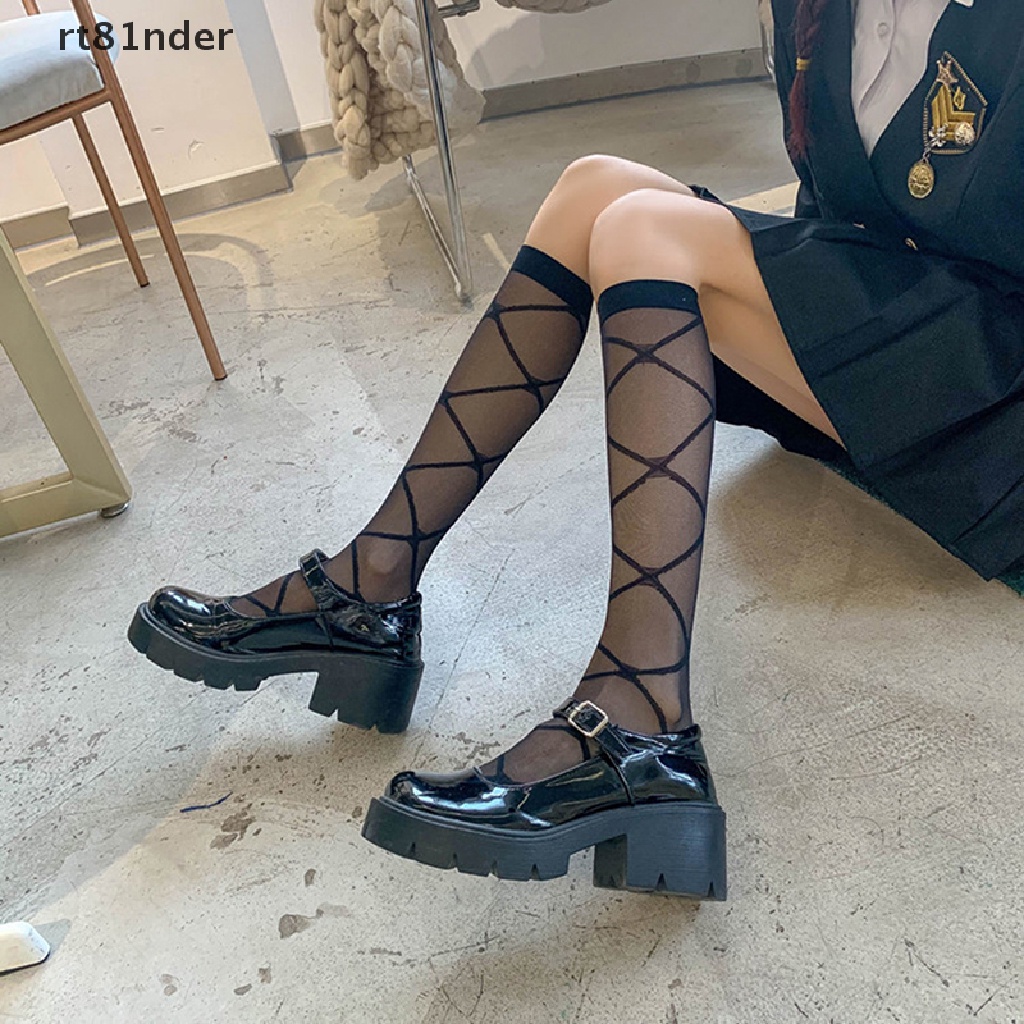 Rt Vớ Dài Đến Đầu Gối Nylon Siêu Mỏng Họa Tiết Hình Thoi Phong Cách Nữ Sinh JK Phối Ren Gợi Cảm n
