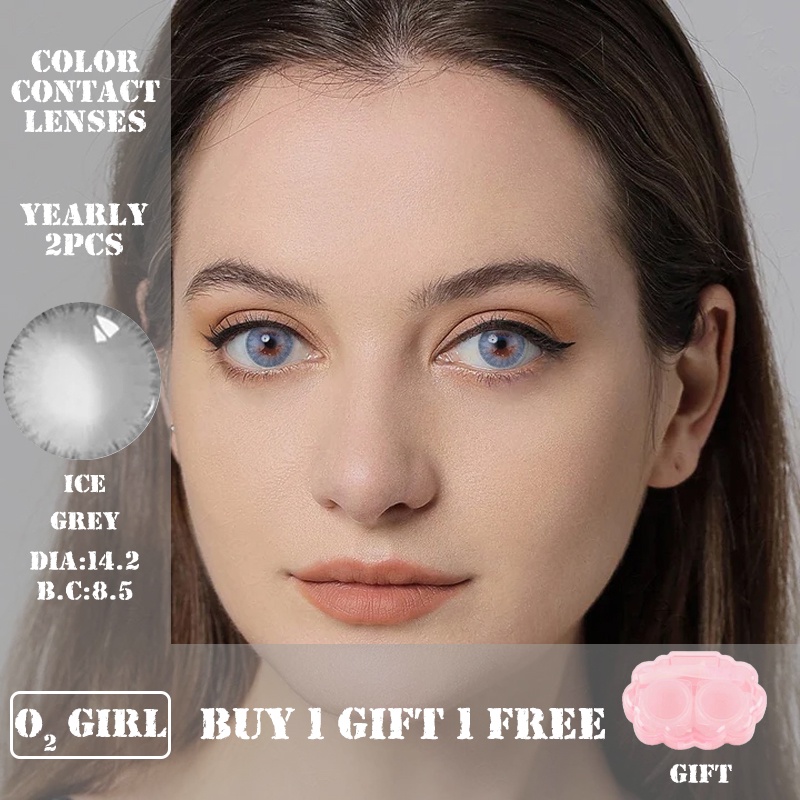O2Girl ICE Kính áp tròng 14.2mm 2 chiếc kính đen nâu xanh mỗi năm một lần Mắt lớn