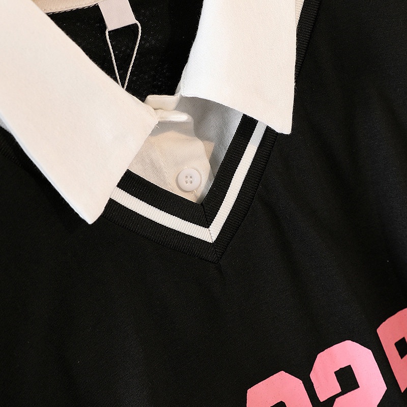 Áo Thun polo Tay Ngắn Giả Hai Lớp Mẫu Mới 2023 Phong Cách Preppy Bóng Rổ Thời Trang Hàn Quốc Dành Cho Nữ