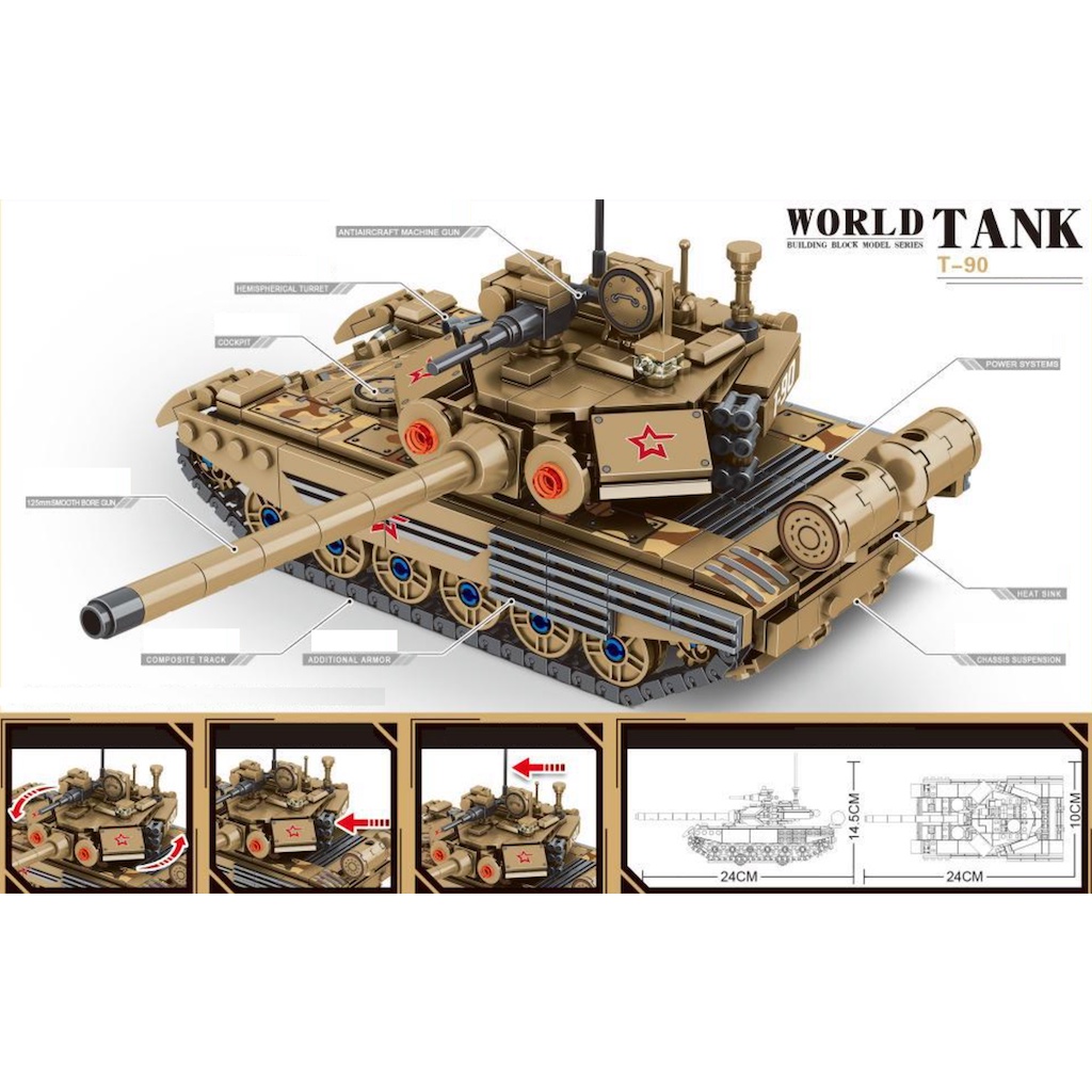Bộ 625 Mô Hình Xe Tăng MOC WW2 T90 Tự Lắp Ráp Độc Đáo Cho Bé Mới