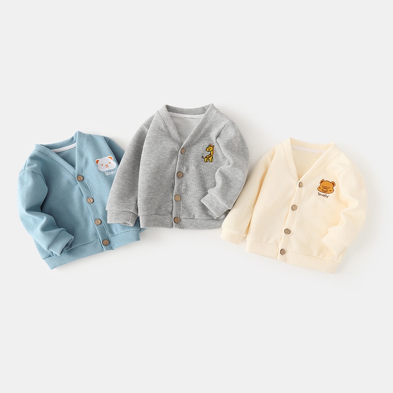 Áo Khoác Cardigan Dệt Kim Mỏng Thoáng Khí Tay Dài In Hình Gấu Dễ Thương Thời Trang Mùa Hè Cho Bé Trai 0-4 Tuổi