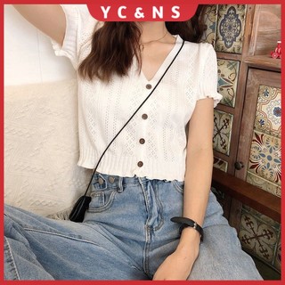 Áo Thun Len Tăm Gân Ngắn Tay Cổ Tim Phong Cách Năng Động Trẻ Trung Dành Cho Nữ
