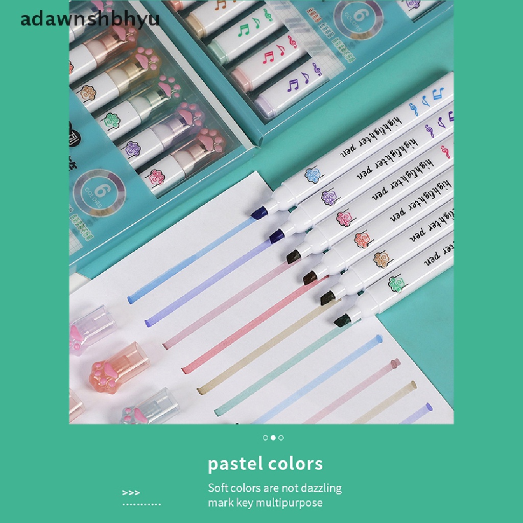 Set 6 Bút Lông Đánh Dấu Ngòi Xiên Mềm Hình Dấu Chân Mèo Dễ Thương Cho Học Sinh