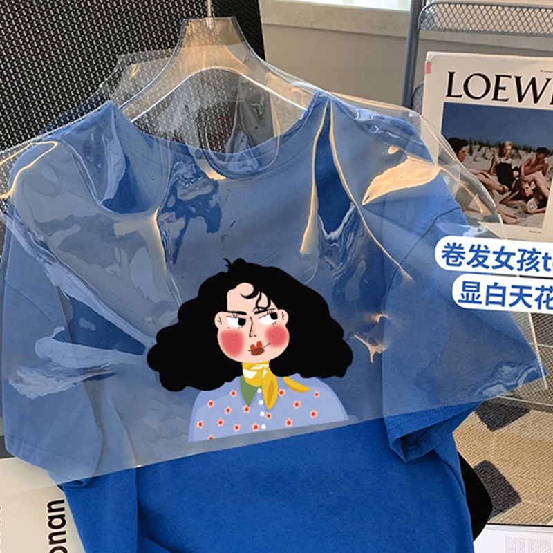 Áo Thun 100% Cotton Tay Ngắn Cổ Tròn Dáng Rộng In Họa Tiết Hoạt Hình Phong Cách Hàn Quốc Thời Trang Mùa Hè Cho Nữ
