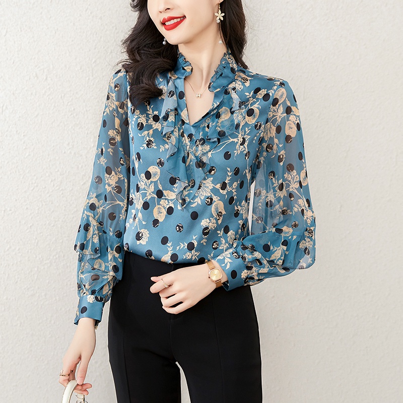 Áo Sơ Mi Lụa Mulberry Tay Dài Cổ Đứng Cao Cấp In Họa Tiết Thời Trang Mùa Xuân Dành Cho Nữ Edge