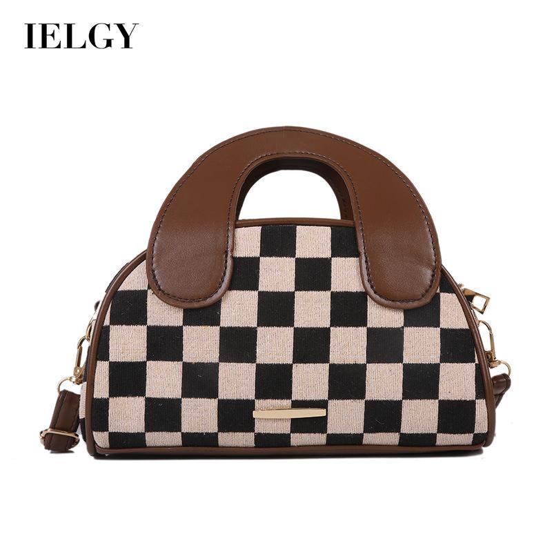 Ielgy Túi Xách Đeo Vai Hình Bán Nguyệt Họa Tiết Kẻ Ô retro Cá Tính Dễ Phối Đồ Cho Nữ