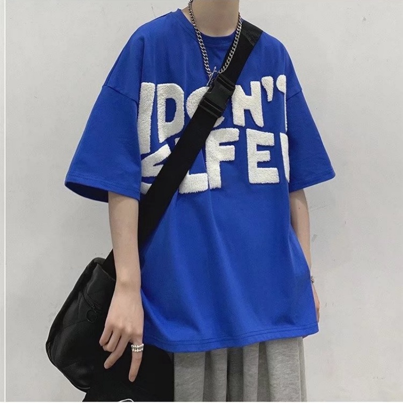 Áo Thun Tay Ngắn Cổ Tròn Thêu Chữ Phong Cách hip hop Đường Phố Nhật Bản Cho Nam Cỡ Lớn M-3XL