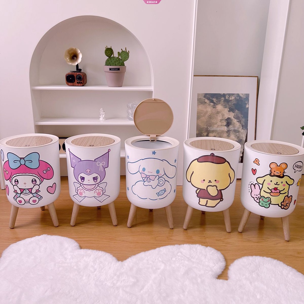SANRIO Thùng Rác Nắp Lật Hình Tròn In Hình Cinnamoroll Kuromi My Melody Dễ Thương