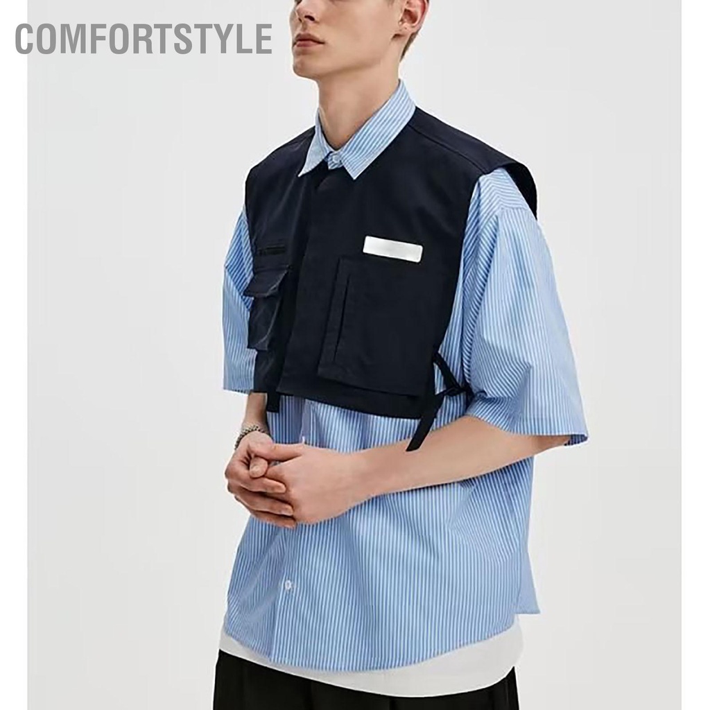 Comfortstyle Người Đàn Ông Áo Thun Nữ Tay Ngắn Thời Trang Quá Khổ Giả Hai Mảnh Rời Sơ Mi 2 Trong 1 Kèm Vest