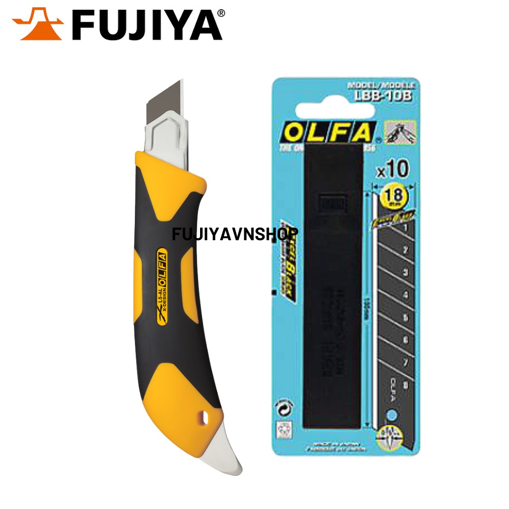 COMBO 1 Dao cắt kỹ thuật cầm tay Olfa L5-AL VÀ 1 Hộp Lưỡi dao thay thế màu đen 18mm OLFA LBB-10B (10 lưỡi)