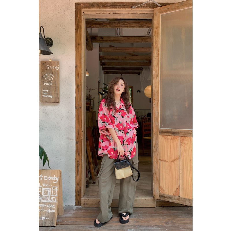 Áo Sơ Mi Đi Biển Tay Ngắn Dáng Rộng In Hoa Kiểu vintage Hồng Kông Thời Trang Mùa Hè Cho Nữ