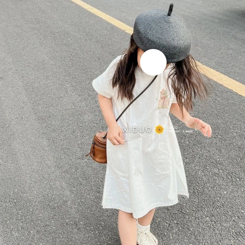 Đầm Thun Tay Ngắn Phong Cách Hàn Quốc Thời Trang Mùa Hè 2023 Dành Cho Bé Gái