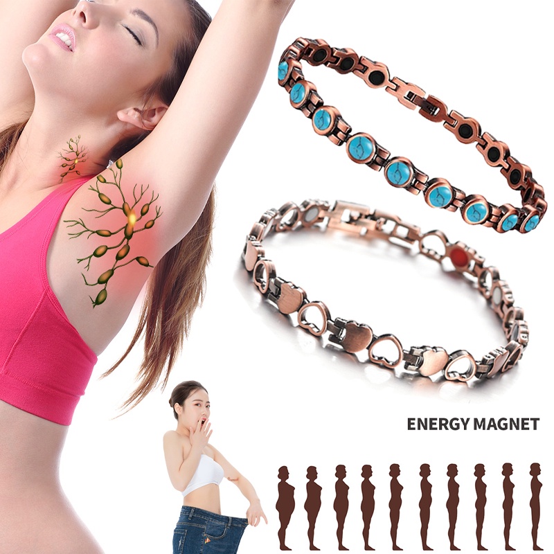 Vòng Tay Nam Châm Bằng Hợp Kim Đồng Đính Đá Xanh Lam Có Thể Điều Chỉnh Kích Thước Thời Trang Cho Nam Và Nữ