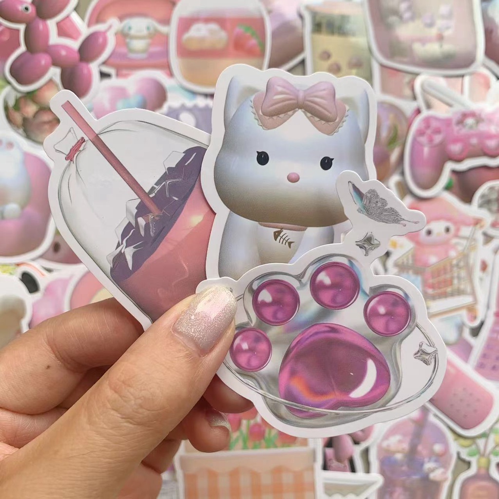 3D Pink Stickers Miếng Dán 3D Màu Hồng Dễ Thương Chống Thấm Nước Dùng Trang Trí Laptop / Điện Thoại