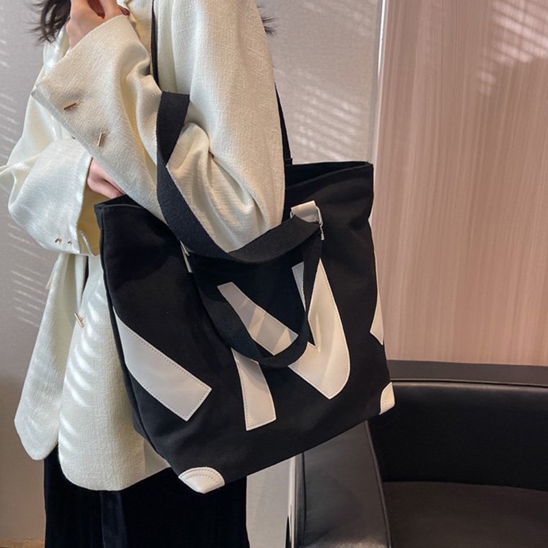 Túi Xách Tote Bằng Vải Bạt Ngăn Chứa Rộng Đơn Giản Thời Trang Cho Nữ