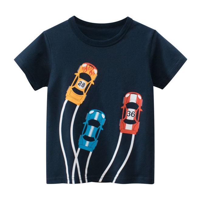 Áo Thun Cotton Tay Ngắn In Hình Xe Hơi Hoạt Hình 3D 4 Màu Thời Trang Mùa Hè Dành Cho Trẻ Em