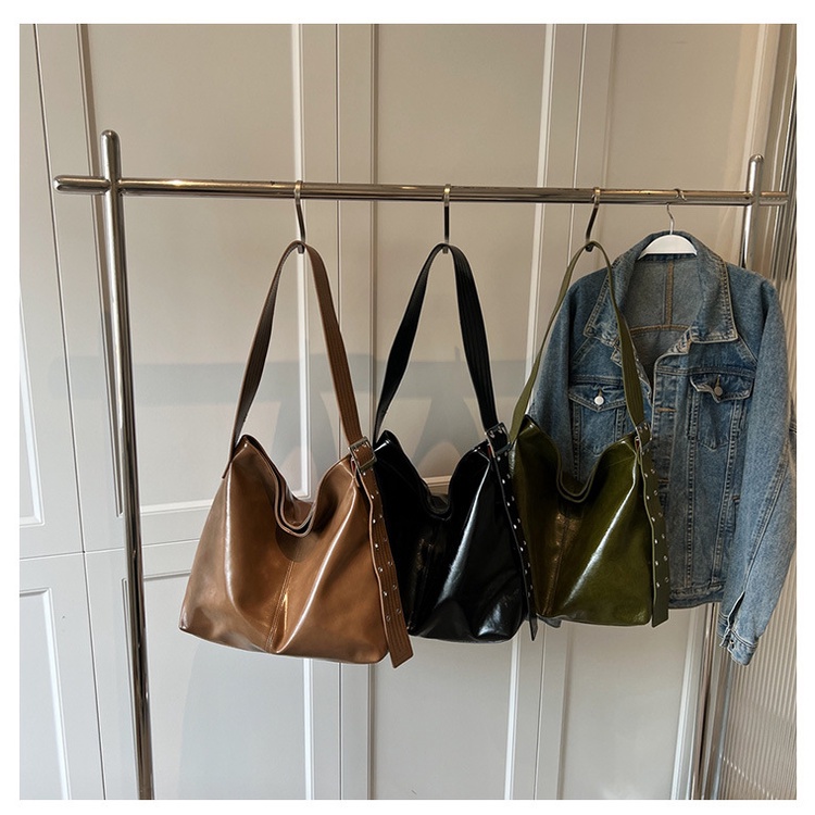 Túi Xách Đeo Vai / Kẹp Nách Chất Liệu Da Sáp Dầu Phong Cách Thời Trang Retro 2023