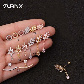 7uanX 1 Đôi Bông Tai Bằng Thép Không Gỉ Đính Đá Zircon 20Gauge