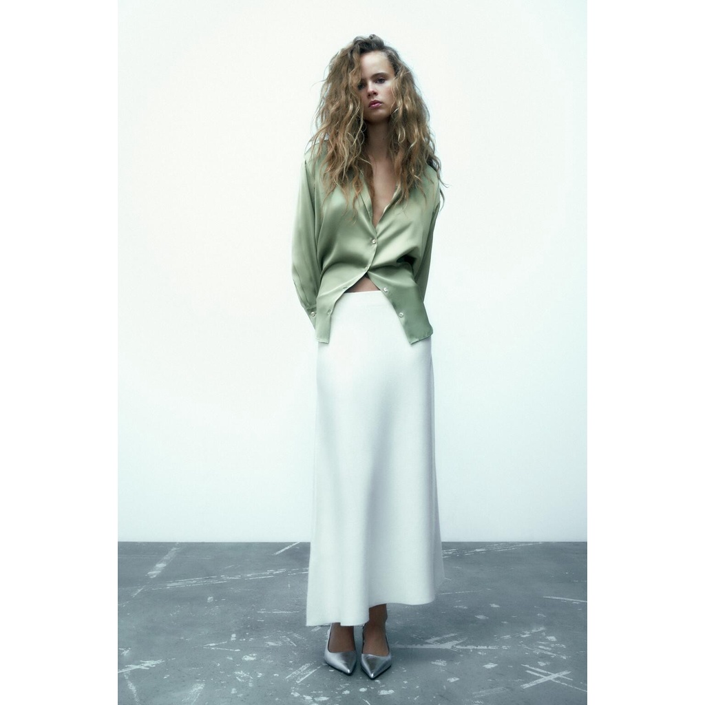 Zara Mùa Hè Áo Sơ Mi Xếp Nếp satin