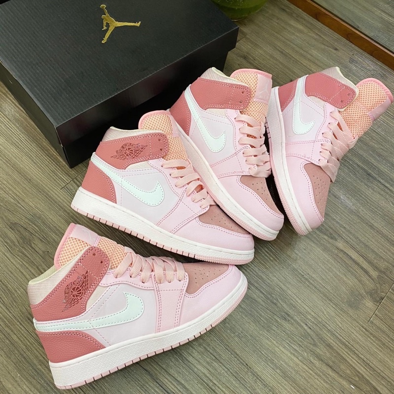 Giày jordan 1 mid digital pink, giày thể thao sneaker jd1 hồng trắng cổ cao nữ