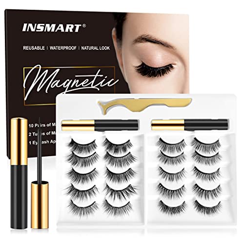 Set 10 Cặp Lông Mi Giả Từ Tính 3D Phiên Bản Nâng Cấp 5D Kèm Nhíp Và 2 Tuýp Kẻ Mắt Có Thể Tái Sử Dụng