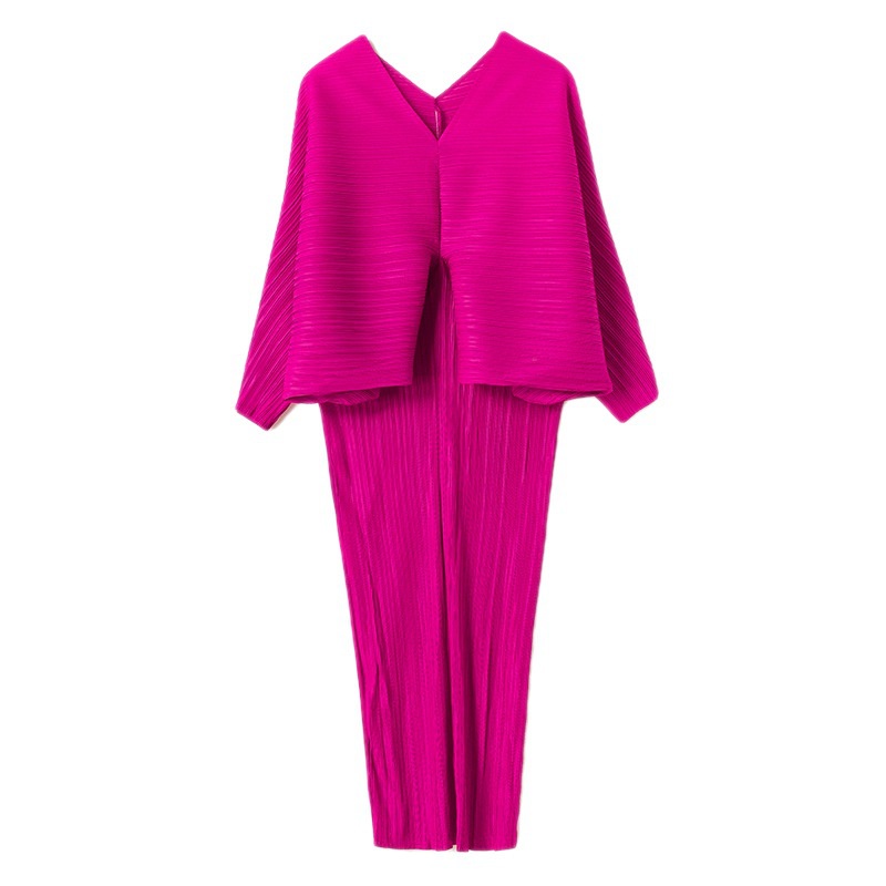 Issey Miyake Đầm Tay Cánh Dơi Cổ Chữ v Màu Trơn Thời Trang 2023 Cho Nữ