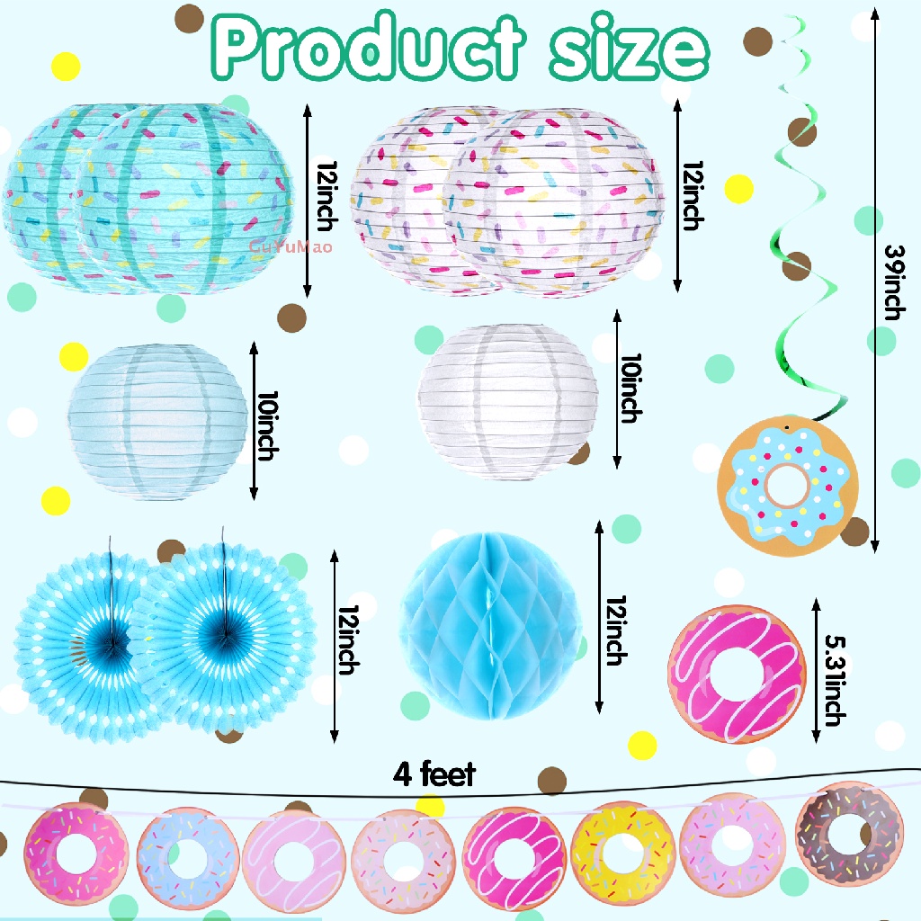 Bộ 23 Cái Đèn Lồng + 4 Vòng Hoa Hình Bánh Donut + 6 Cái Cho Trang Trí Tiệc Sinh Nhật