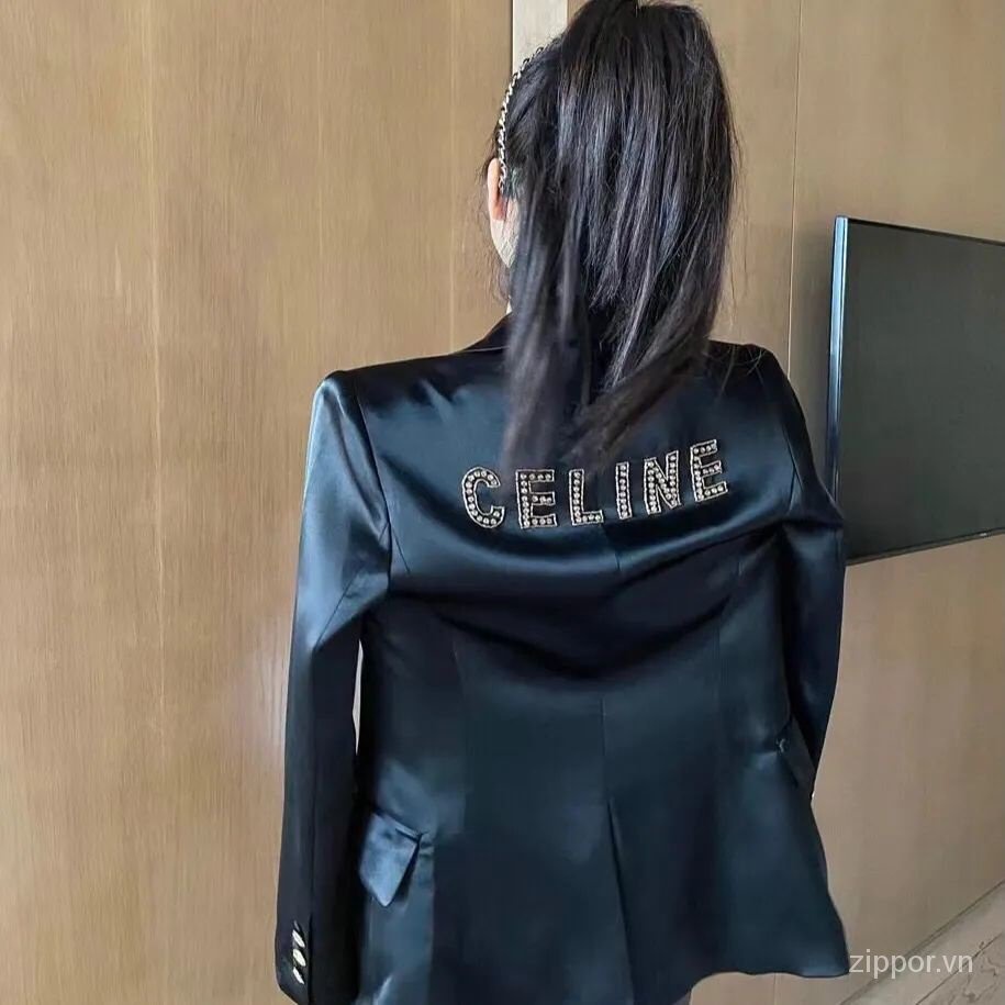 Hàng Mới Về Áo Khoác Vest Satin Ôm Dáng Cài Khóa Đính Kim Cương Giả Sớm Xuân Mới Cho Nữ 2023