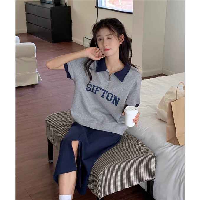 Áo polo NRVP tay ngắn in họa tiết độc đáo phong cách Hàn Quốc thời trang cho nữ