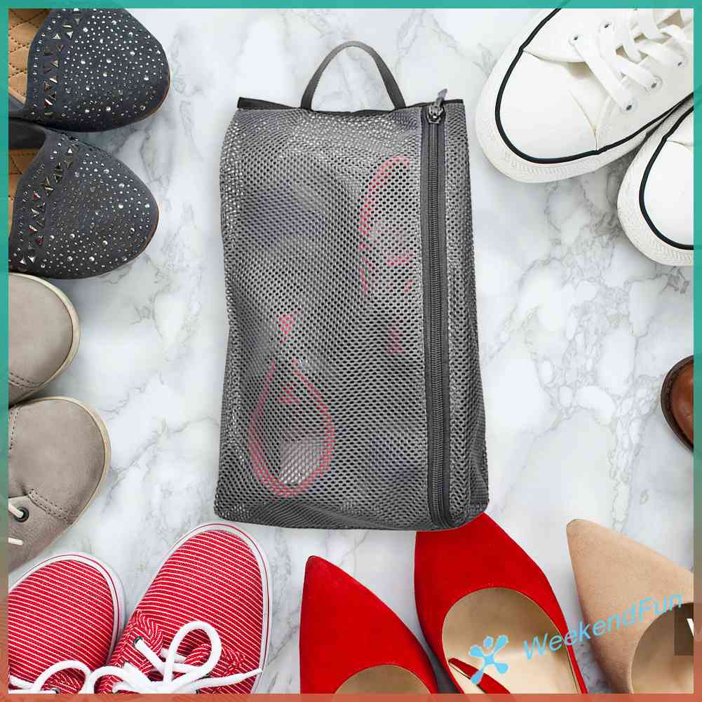 WE★Mesh Travel Shoe Bags Zipper Storage Breathable Organizer Cosmetic Pouch