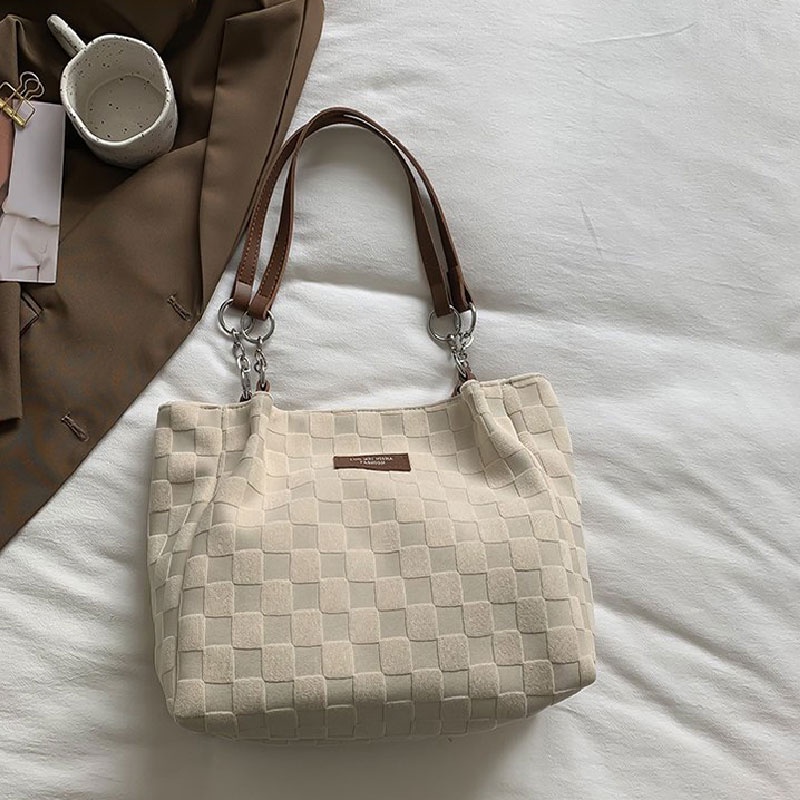 Mischa Túi tote Đeo Vai Bằng Vải canvas Màu Trơn Sức Chứa Lớn Thời Trang Mới Đơn Giản niche Dễ Phối Đồ Làm Việc Và Bảo Hành