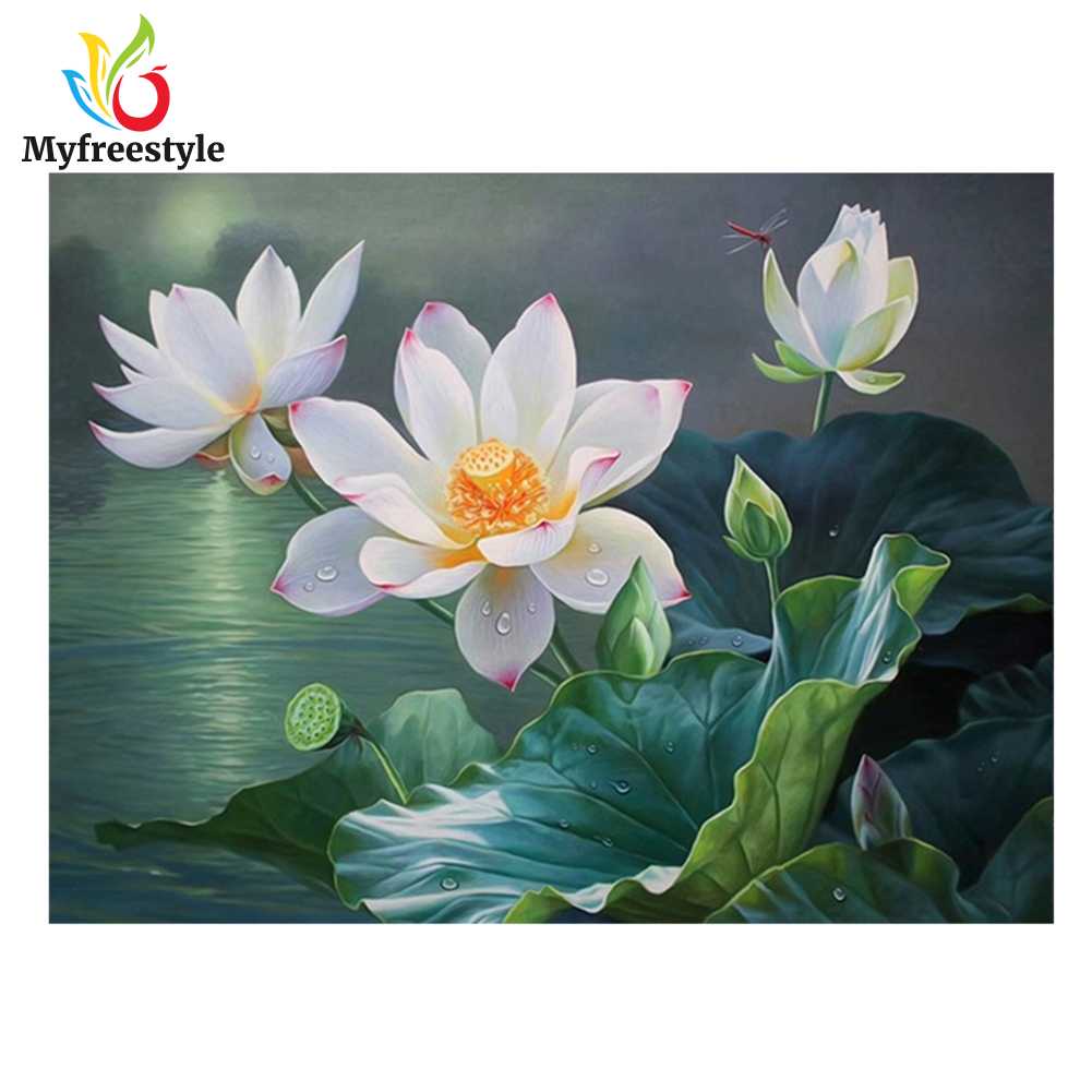 50*40CM Bộ Tranh Thêu Chữ Thập Tự Làm Hình Hoa Sen 50X40Cm 11Ct (Jl187 A)