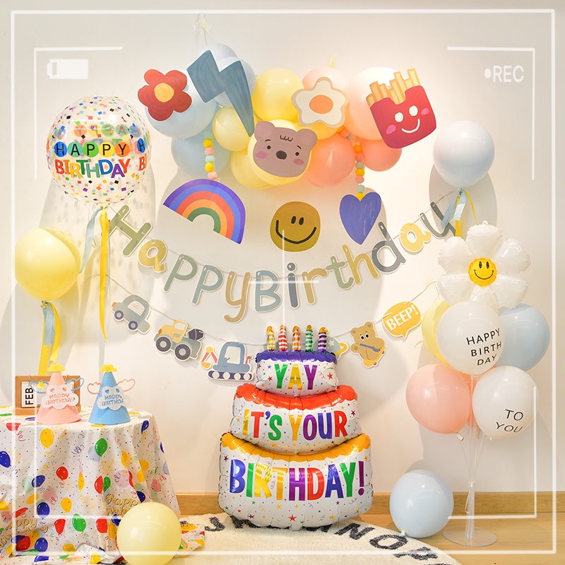 INS Trẻ Em Sinh Nhật 1st Macaroon Bóng Bộ Tắm Bé Trai Bé Gái Hồng Bánh Xanh Bóng Bộ Khủng Long Bóng 