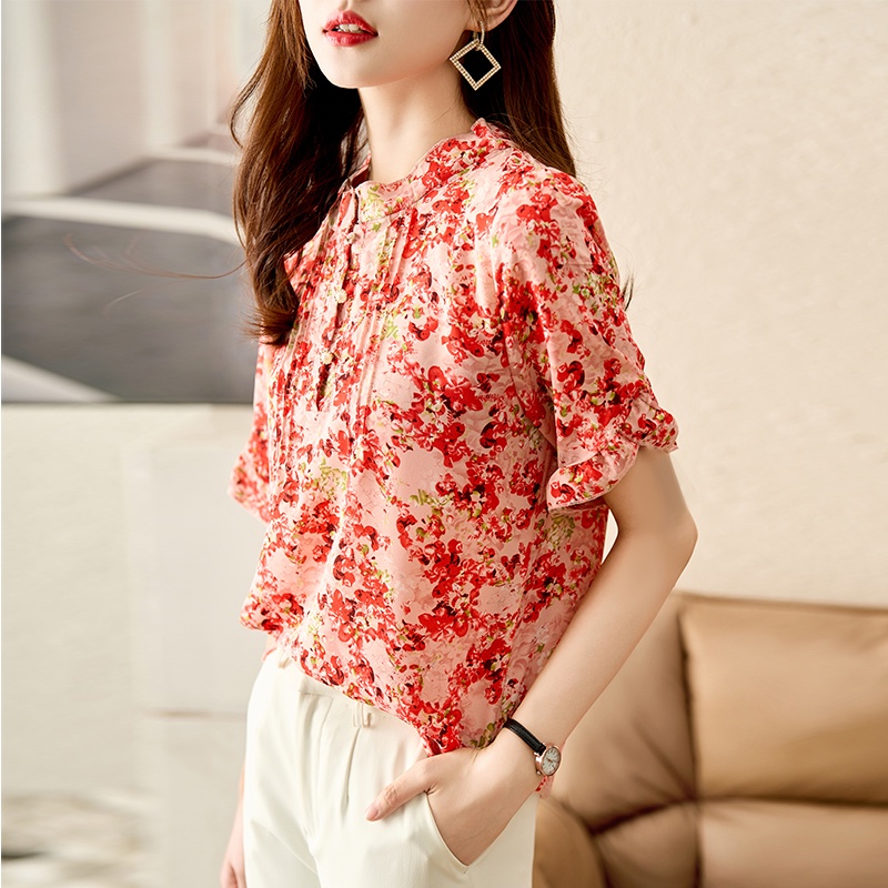 Áo Sơ Mi Chiffon Cao Cấp Tay Ngắn Phong Cách Hàn Quốc Thời Trang Mùa Hè 2023 6138FF