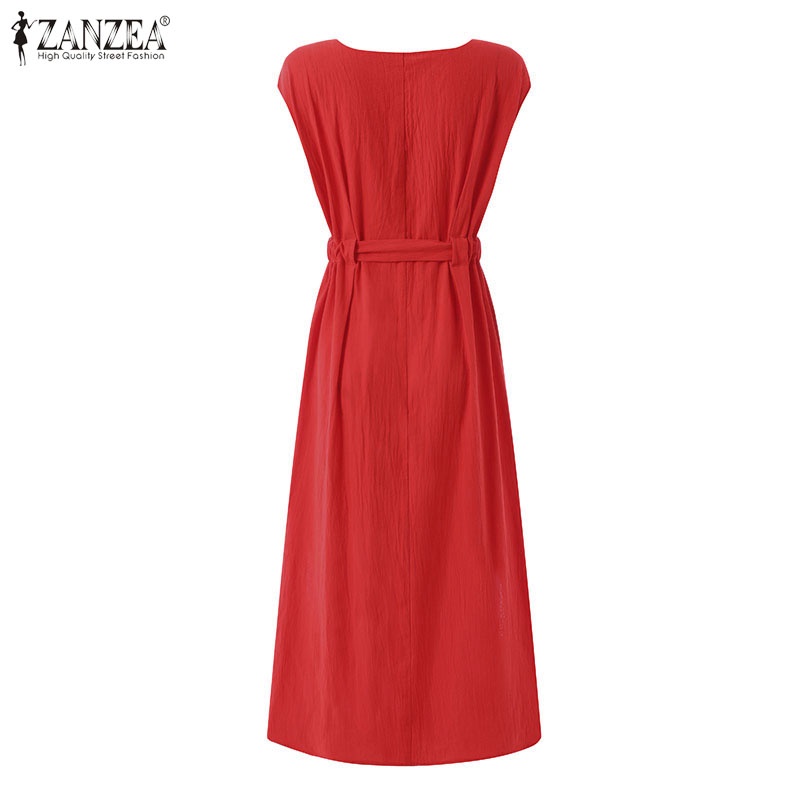ZANZEA Đầm Cổ Vuông Phong Cách Đường Phố Hàn Quốc Thời Trang