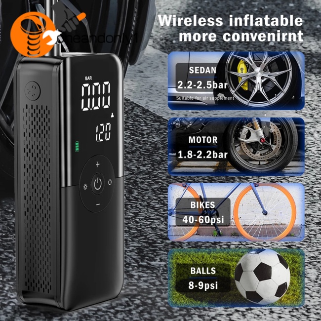 Máy Bơm Hơi Lốp Xe Kỹ Thuật Số Mini Không Dây Đa Năng