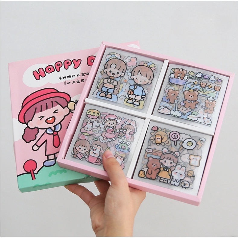 Bộ 20 Tờ Nhãn Dán Pet 6 Lựa Chọn Hình Thỏ Kem Trang Trí Nhật Ký Cho Bé Gái