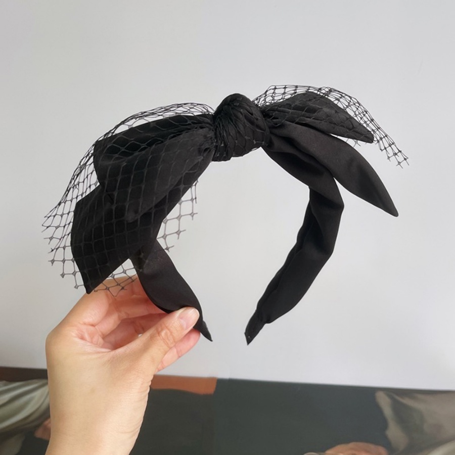 Băng Đô Cài Tóc Vải Lưới Thắt Nơ Màu Đen Cỡ Lớn Phong Cách Hàn Quốc Cho Nữ