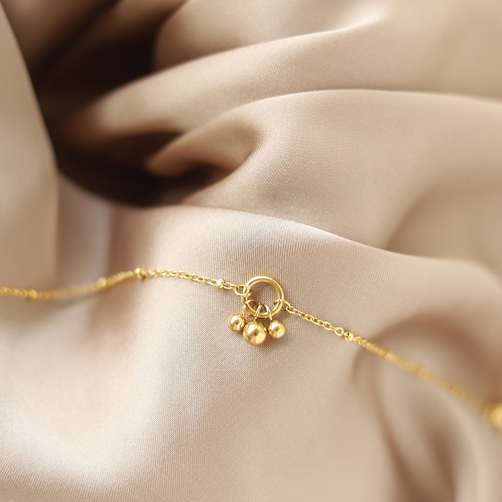 Vòng Tay Hạt Tròn Nhỏ Bằng Thép Titan Mạ Vàng 18K Kiểu Hình Học Đơn Giản Sl084 Mừng Năm Mới