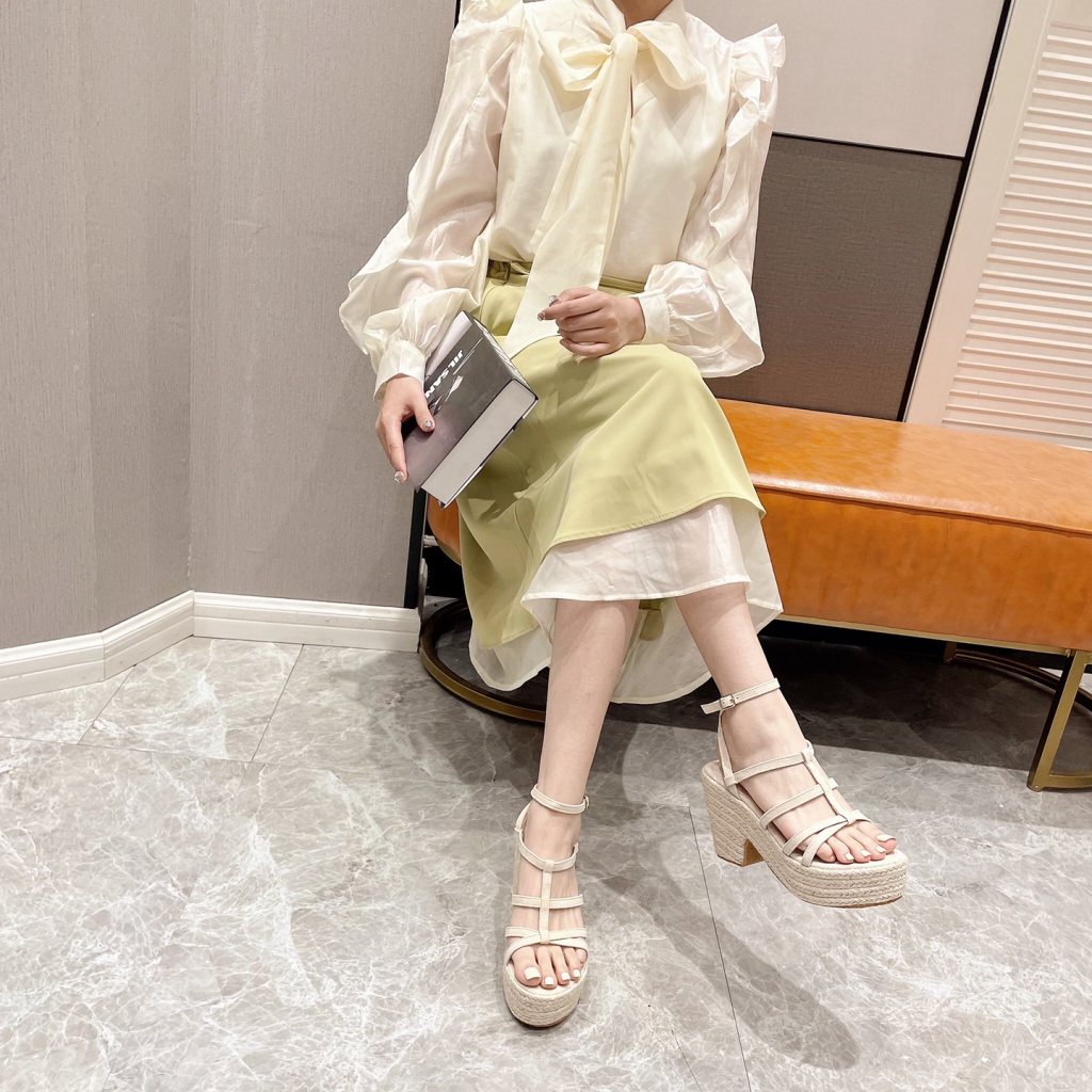 Giày Sandal Cao Gót Đế Xuồng Dày Dặn Thời Trang Mùa Hè 2023 Dành Cho Nữ