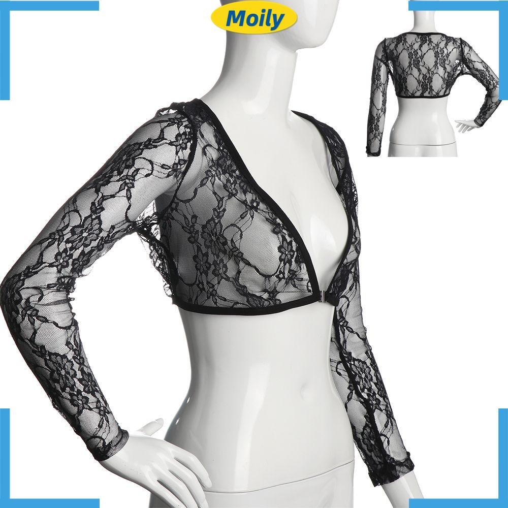 Áo Khoác Croptop Dài Tay Phối Ren Xinh Xắn Dành Cho Nữ