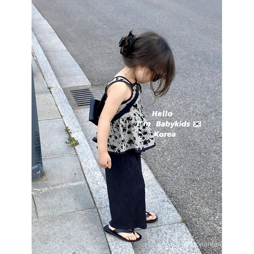 Spot children's clothing 2023 Summer new girls' thin suit Korean style baby girls' floral vest casual pants two-piece suit fashionable SU1U