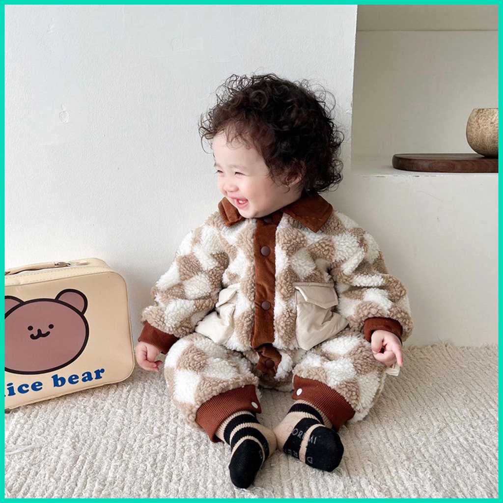 Áo Khoác Tay Dài Giữ Ấm Mùa Đông Thiết Kế Hai Hàng Khuy Cài Và Thắt Lưng Co Giãn Cho Bé Sơ Sinh